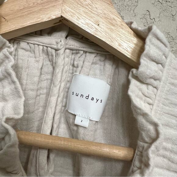 Anthro Sundays Alex Gauze Top 2 Women Cottagecore Coastal Grandmacore Natural - Picture 3 of 9